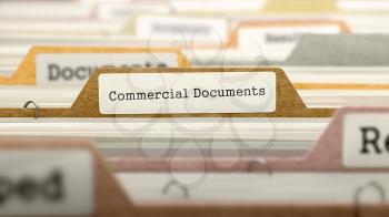 Commercial Documents on Business Folder in Multicolor Card Index. Closeup View. Blurred Image.