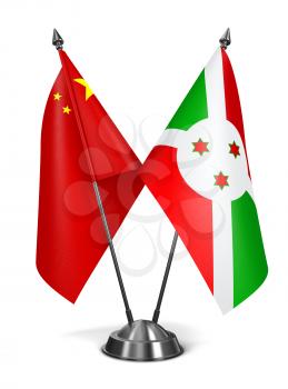 China and Burundi - Miniature Flags Isolated on White Background.
