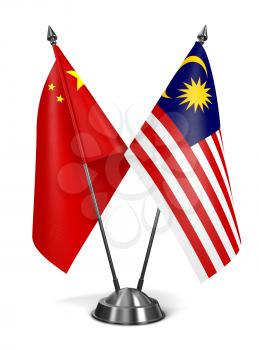China and Malaysia - Miniature Flags Isolated on White Background.