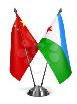 China and Djibouti - Miniature Flags Isolated on White Background.
