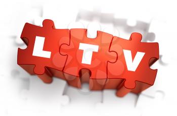 LTV  -  Life Time Value - White Word on Red Puzzles on White Background. 3D Illustration.