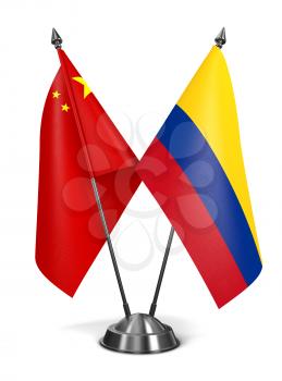 China and Colombia - Miniature Flags Isolated on White Background.