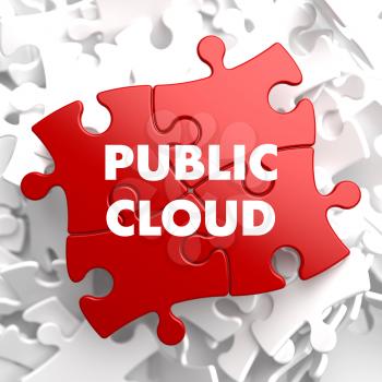 Public Cloud on Red Puzzle on White Background.