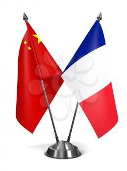China and France - Miniature Flags Isolated on White Background.