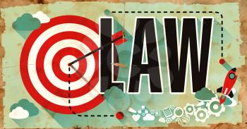 Law Concept on Old Poster in Flat Design with Red Target, Rocket and Arrow. 