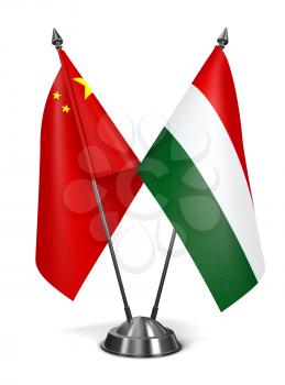China and Hungary - Miniature Flags Isolated on White Background.