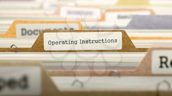 Operating Instructions Concept. Colored Document Folders Sorted for Catalog. Closeup View. Selective Focus.