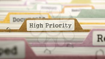 High Priority Concept on File Label in Multicolor Card Index. Closeup View. Selective Focus. 