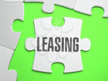 Leasing - Jigsaw Puzzle with Missing Pieces. Bright Green Background. Close-up. 3d Illustration.