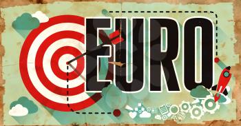 Euro - Money Concept Drawn on Old Poster in Flat Design.