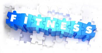 Fitness - White Word on Blue Puzzles on White Background. 3D Illustration.