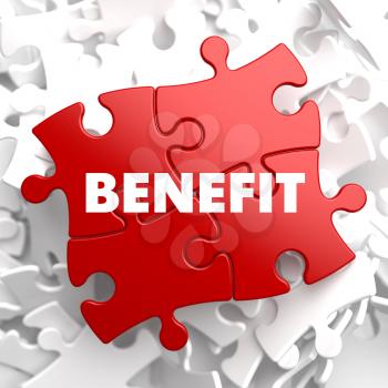 Benefit on Red Puzzle on White Background.