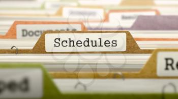 Schedules Concept on File Label in Multicolor Card Index. Closeup View. Selective Focus. 