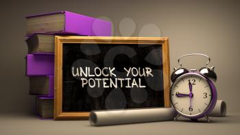 Hand Drawn Unlock Your Potential Concept  on Chalkboard. Blurred Background. Toned 3d Illustration.