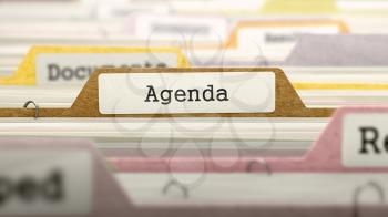 Agenda Concept. Colored Document Folders Sorted for Catalog. Closeup View. Selective Focus. 3d Render.