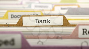 Bank on Business Folder in Multicolor Card Index. Closeup View. Blurred Image. 3d Render.