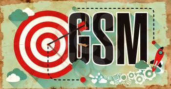 GSM - Global System for Mobile Communications - Drawn on Old Poster. Communication Concept in Flat Design.