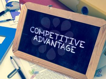 Hand Drawn Competitive Advantage Concept  on Chalkboard. Blurred Background. Toned 3d Image.