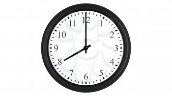Realistic 3D render of a wall clock set at 8 o'clock, isolated on a white background.