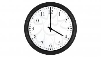 Realistic 3D render of a wall clock set at 4 o'clock, isolated on a white background.