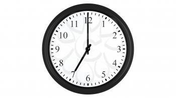 Realistic 3D render of a wall clock set at 7 o'clock, isolated on a white background.