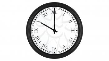 Realistic 3D render of a wall clock with Roman numerals set at 10 o'clock, isolated on a white background.