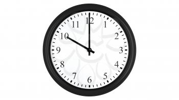 Realistic 3D render of a wall clock set at 10 o'clock, isolated on a white background.