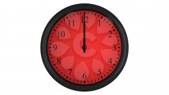 Wall clock showing a 60 minutes red time interval, isolated on a white background. Realistic 3D computer generated image.
