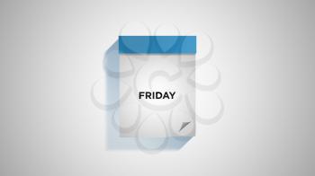 Blue weekly calendar on a white wall, showing Friday. Digital illustration.