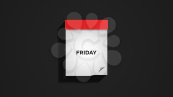 Red weekly calendar on a dark gray wall, showing Friday. Digital illustration.