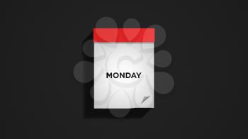 Red weekly calendar on a dark gray wall, showing Monday. Digital illustration.