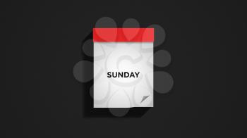 Red weekly calendar on a dark gray wall, showing Sunday. Digital illustration.