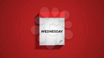 Red weekly calendar on a red wall, showing Wednesday. Digital illustration.