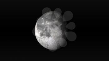 The Moon in waning gibbous phase on a black background. Digital illustration. Moon texture is public domain provided by NASA.