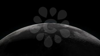 Close up of the Moon. Partially lit horizon on black background. Digital 3d illustration. Elements of this illustration are furnished by NASA.