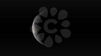 The Moon in waning crescent phase on a black background. Digital illustration. Moon texture is public domain provided by NASA.