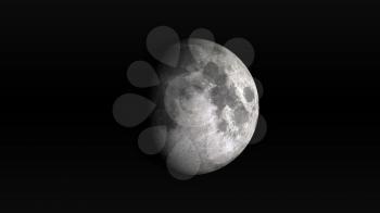 The Moon in waxing gibbous phase on a black background. Digital illustration. Moon texture is public domain provided by NASA.