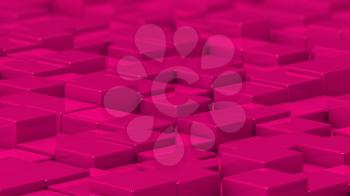Grid of pink cubes in a randomized pattern. Medium shot. 3D computer generated background image.