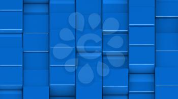 Grid of blue cubes in a randomized pattern. Medium shot. 3D computer generated background image.