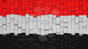 Yemeni flag made of cubes in a random pattern. 3D computer generated image.