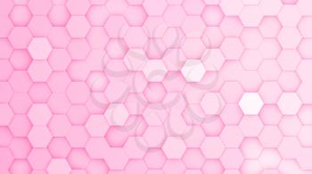 Pink hexagonal grid in a random pattern. 3D computer generated image.