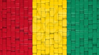 Guinean flag made of cubes in a random pattern. 3D computer generated image.