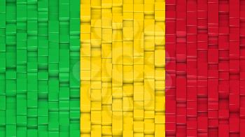 Malian flag made of cubes in a random pattern. 3D computer generated image.