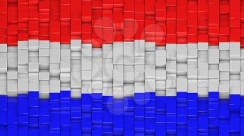 Dutch flag made of cubes in a random pattern. 3D computer generated image.