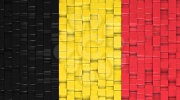 Belgian flag made of cubes in a random pattern. 3D computer generated image.