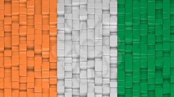 Ivorian flag made of cubes in a random pattern. 3D computer generated image.