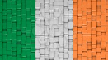 Irish flag made of cubes in a random pattern. 3D computer generated image.