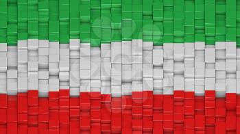 Iranian civil flag made of cubes in a random pattern. 3D computer generated image.