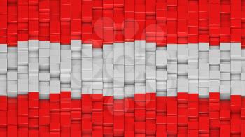 Austrian flag made of cubes in a random pattern. 3D computer generated image.
