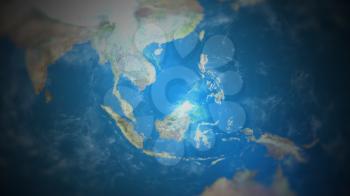 South East Asia on a world map with vignette and radial blur effect. Elements of this image are furnished by NASA.
